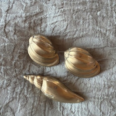 3-Brass Shells Clam Sea Shells   Beach Nautical