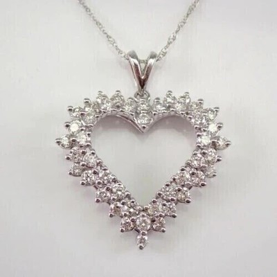 2Ct Lab Created Diamond Round Heart Pendant 14K White Gold Plated Chain Free 18''