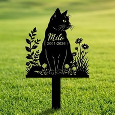 Custom Metal Sleeping Cat Memorial Stake Grave Marker