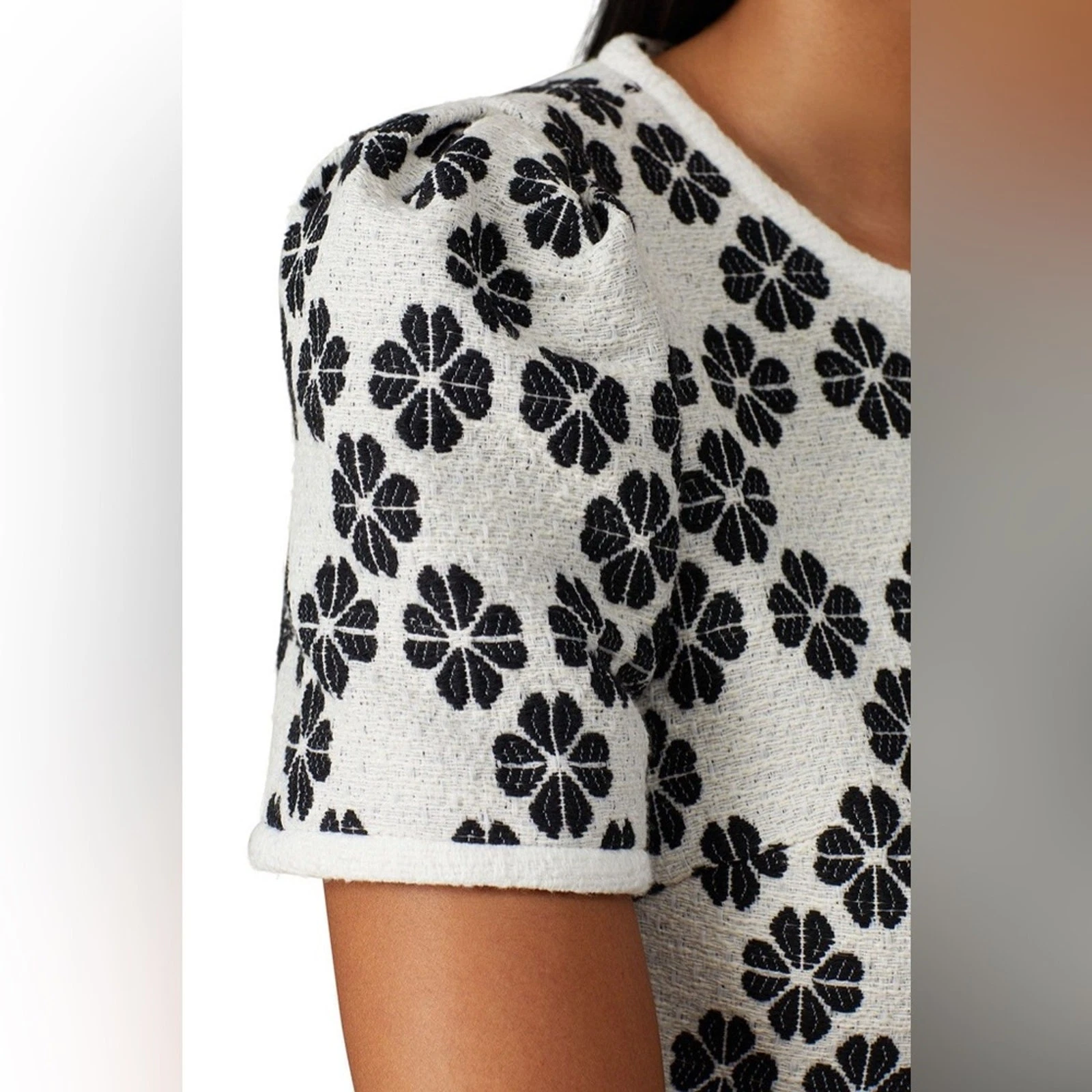 Mini abito Kate Spade tweed floreale margherita manica corta nero bianco tg 4 $448