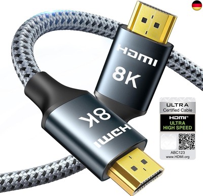 ARISKEEN 8K HDMI 2.1 Cable 1 m, Certified 48 Gbps High Speed Nylon Braided HDMI