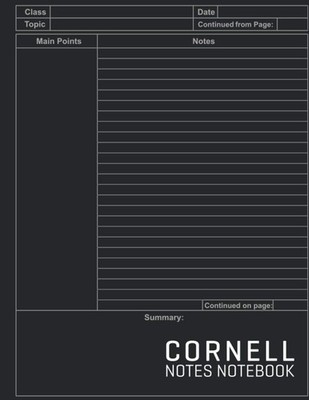 Cornell Notes Notebook: Cornell Style Note Taking Notebook for Students and ...