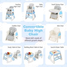 2-in-1 Baby High Chair Baby Feeding Chair w/Double-layer Tray-Blue