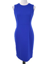 Calvin Klein Dress Womens 4 Blue Stretch Knit Back Zip Sleeveless Sheath Fitted