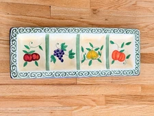 CIC 4 Section Serving Dish Large Ceramic Floral Pattern Rectangular Platter