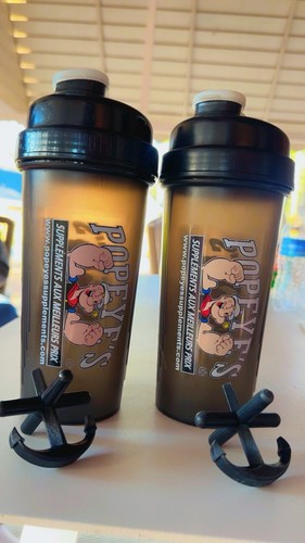 Popeye's Shaker Bottle 24oz Black Reusable Plastic Screw-on Lid Popeye Character