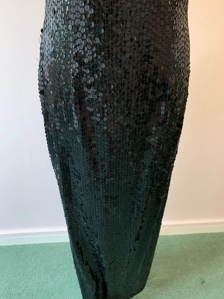 FRANK USHER UK TALLA 10 NEGRO LENTEJUELAS ELEGANTE DAMAS VESTIDO DE NOCHE LARGO (EV3) Foto 4 de 4