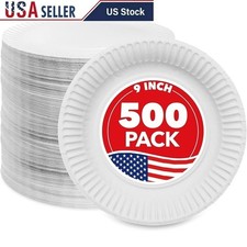 Disposable Paper Plates 9 Inch Value Pack 500 Count Microwave Safe Casual Dining