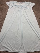 Miss Elaine Nightgown Women XL Aqua Blue Nylon Granny Nightie Housecoat Cottage