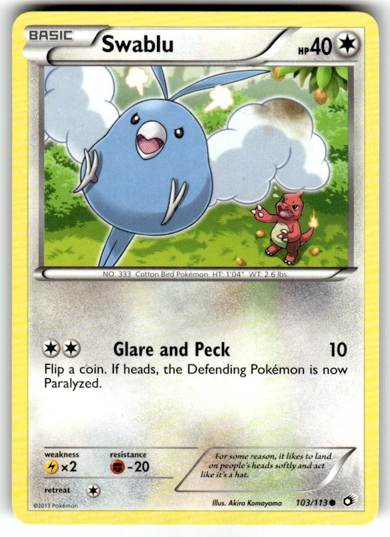 Pokémon TCG Swablu 103/113 Common NM Legendary Treasures