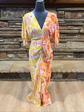 RIXO Ariel Vibrant Orange and Yellow Floral Ruffle Maxi Dress