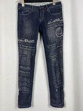 JOHN GALLIANO Blue Newespaper Print Skinny Ankle Zip Jeans Size 12