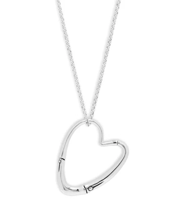 John Hardy Silver Bamboo Heart Pendant Necklace 36