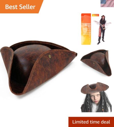 Elegant Faux Leather Pirate Tricorn Hat for Kids & Adults - Brown Distressed