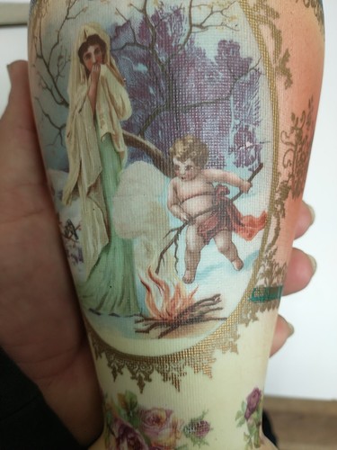 Vintage Pompa Doup 1233 Texture Porcelain Vase Flower Cherubs - Picture 5 of 9