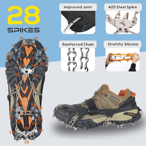 28 Spikes Winter Cleats Ice Crampons Snow Grips Anti Slip Shoe Spikes Grippers - Picture 8 of 24