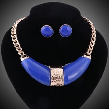 Gold Plated Blue Resin 2 Piece Jewelry Set