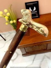 Solid Brass Lion Head Handle Walking Cane Wooden Stick Antique Style Gift Item