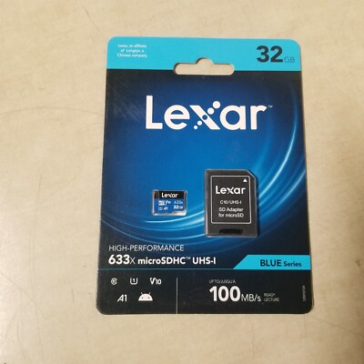 Lexar High Performance 32GB 633X MicroSDHC UHS-i 100MB/S Blue Series SEALED 