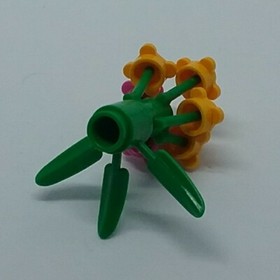 LEGO 1x1x1 2/3 Green Bamboo w/ 3 Leaves Dk Green 3 Stems 6 Flower Purple Orange 