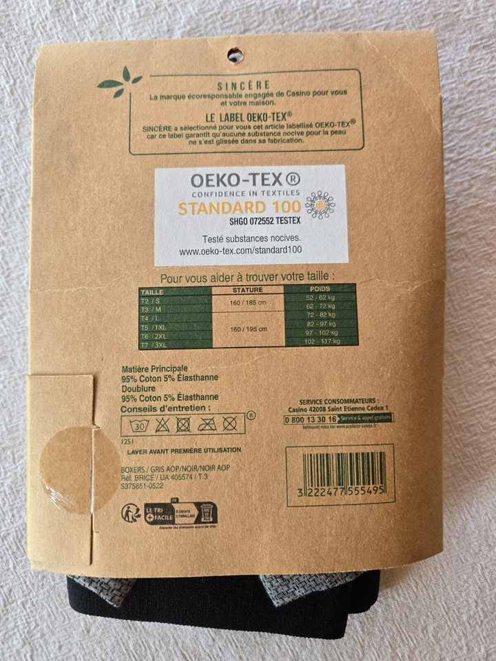 3 boxers taille 3/M noir, gris et blanc marque Sincère Label Oeko-Tex (g) - Photo 2/2