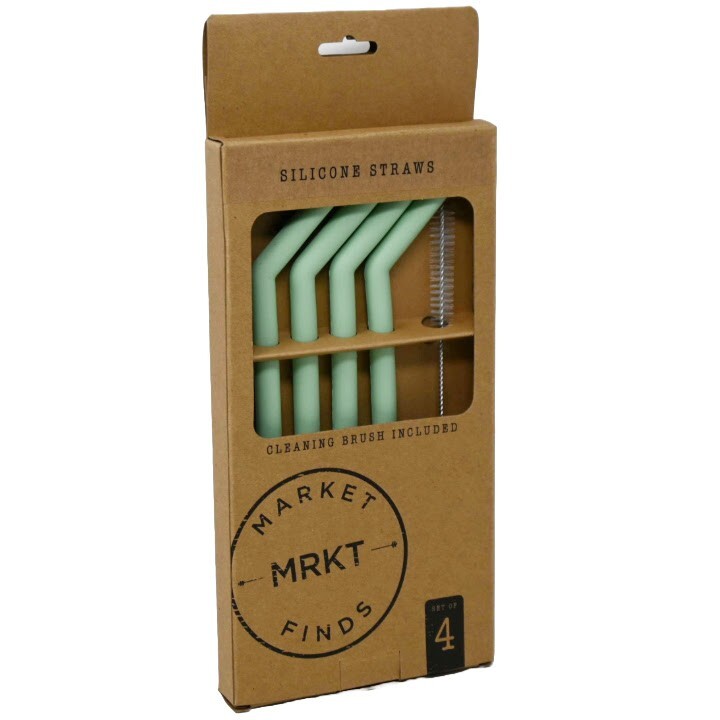 Juego de 4 pajitas de silicona Market Finds como nuevas con cepillo de limpieza