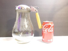 VINTAGE LG. FLORAL ETCHED DRIPCUT SYRUP PITCHER BAKELITE HANDLE 8 3/4" USA MADE
