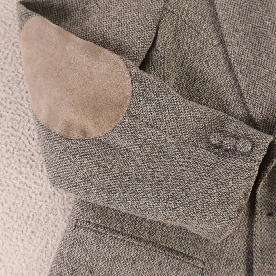 VINTAGE Donegal Tweed Jacket M Gray Barleycorn Wool Blazer Elbow Patches USA 42R - Image 3 of 4