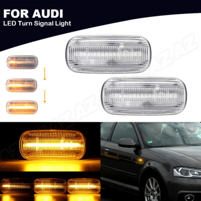 2X Sequential LED Side Marker Signal Light Clear Lens For Audi A3 A4 A6 B6 B7 C6