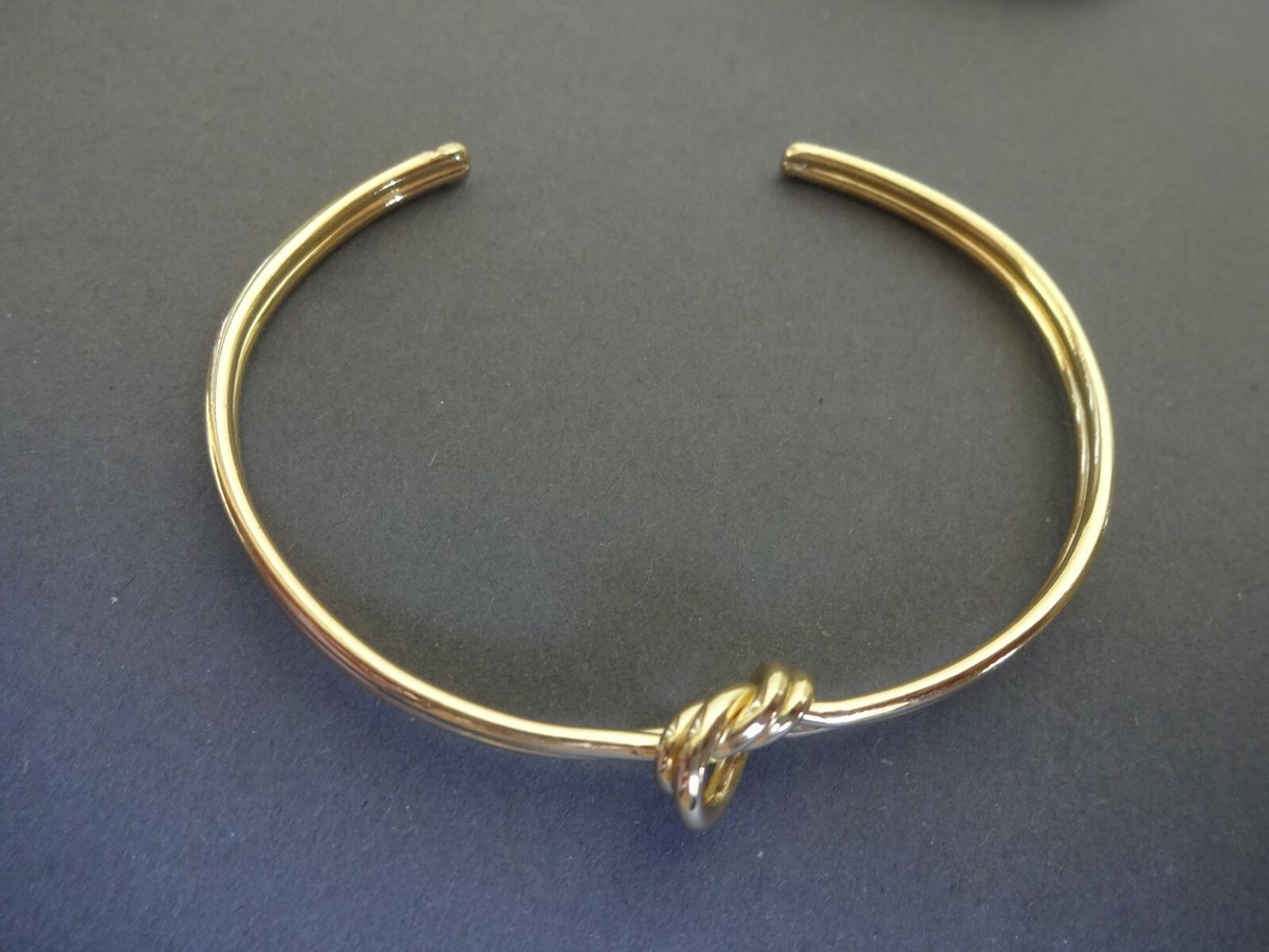 Bracelet Jonc Doré à Double Tige Avec Nœud Central - Ouvert, Style élégant