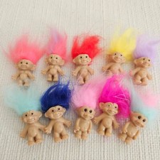 Set of 10 Multi-Colored Miniature 2" Troll Dolls Figurines with Bright Colorful