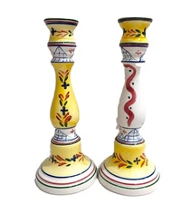 Set of 2 Hand Painted Candle Holders Candlestick holders by Willfred 11" tall