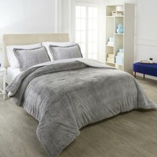 Warm  Cozy Faux Fur Reversible 3 piece Comforter Set, Fresh Silver, King