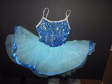 NWOT Dance Costume Pageant ribbon hem Blue W/ Attached ruffled skirt child 2C
