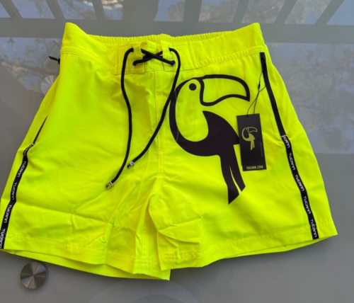 Tucann Swim Trunks Mens S Small Yellow w White LINER Zip Pockets 3" L
