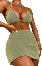 Women's 3 Piece Zebra Striped Bikini Swimsuit Set & Beach Skirt Set Size S