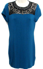 Spring Blue Sheath Dress Womens S Embellished Mesh Lace Party Going Out Event