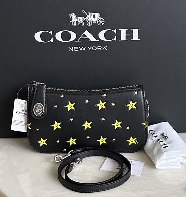 NWT COACH COSMIC BLACK/MULTI HAPPY FACE STAR PRINT PENN BAG CN615