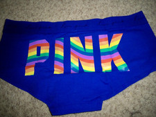 VICTORIAS SECRET BOYSHORT BLUE RAINBOW LOGO LARGE NEW