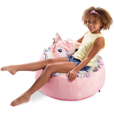 Kids Plush Pink Llama Bean Bag Chair Cute and Comfy Girls