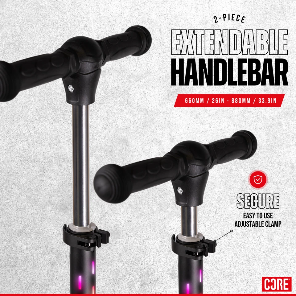 CORE Kids 3 Wheel Scooter LED Wheels/Deck/Bar 20 Colours Light-Up Scooter RRP£60 - Image 3 of 4