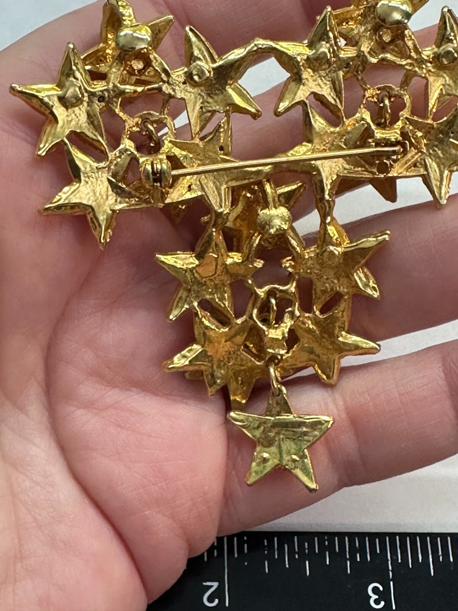 Flowers Clear Rhinestone Vintage Pin Brooch Gold J-177 | eBay