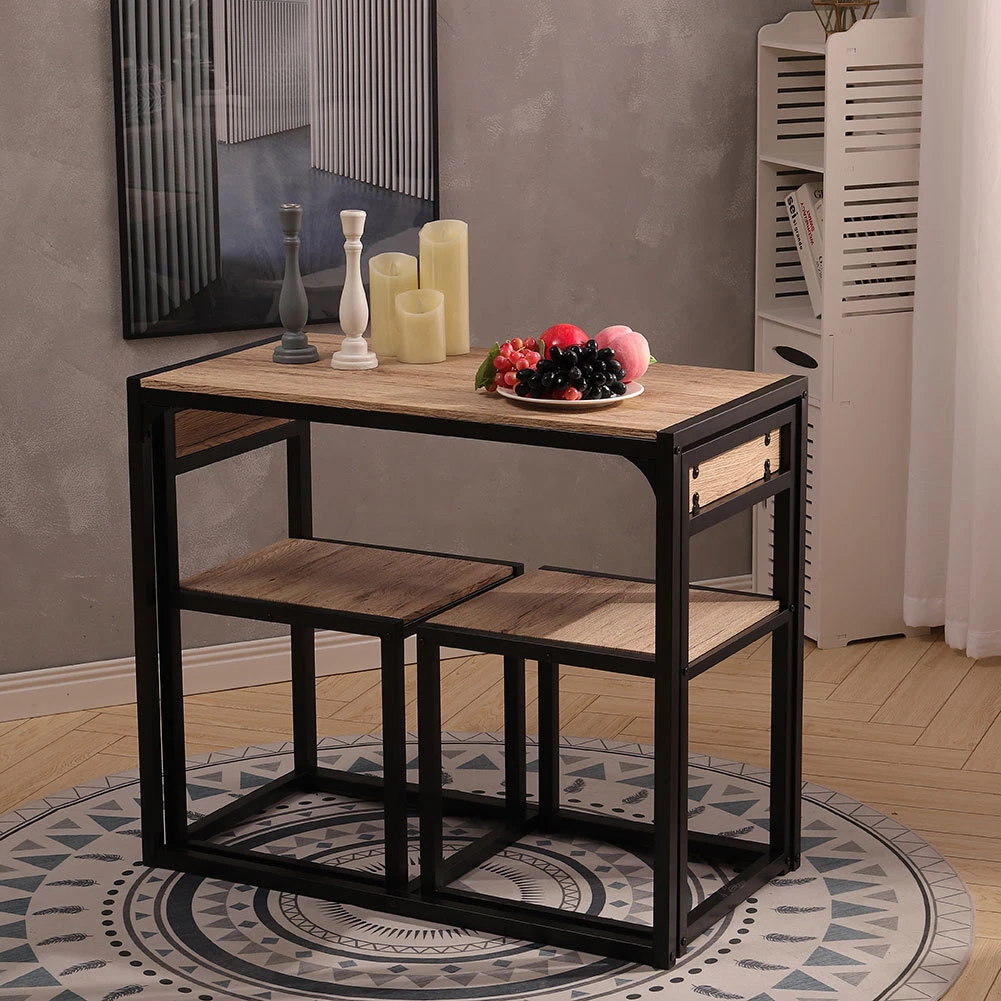 Modern Space Saving Table and 2 Chairs Kitchen Compact Set for Dining Room Hall