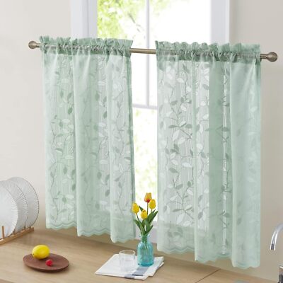  Joyce Lace Sheer Kitchen Cafe Curtain Tiers for 30 W x 36 L Seafoam Green