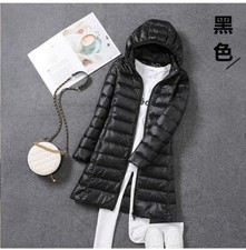 Women's 90% Duck Down-Ultralight Ladies Hoodie Long Hooded Jacket Puffer Coat