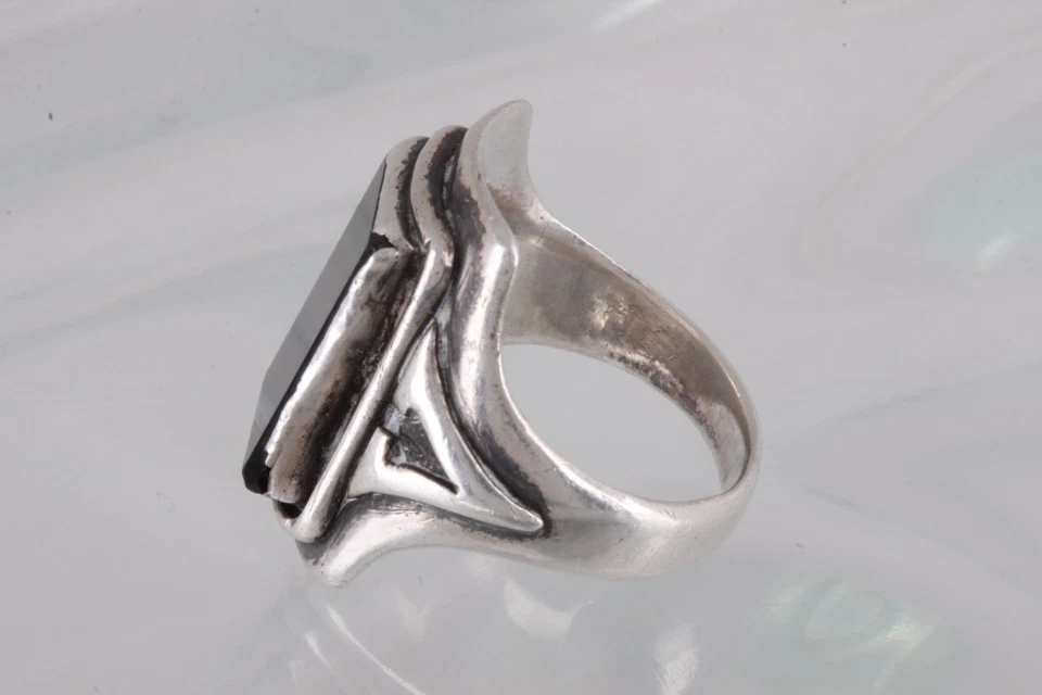 STERLING SILVER BLACK STONE RING SIZE 5 925 FINE 4877B Foto 2 de 3