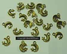 MOON  STAR Charms, Pendants, Earrings, Dangles, 20 Ant Gold plt CFP127
