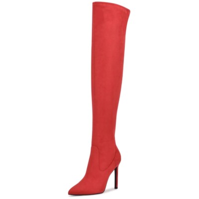 Nine West Tacy2 Red Suede Leather Over The Knee Stiletto Heeled Fashion  Boots