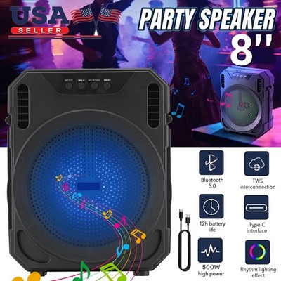 Portable Bluetooth Speaker 500W 8'' woofer Sound System USB/TF/AUX/FM/TWS W/LED