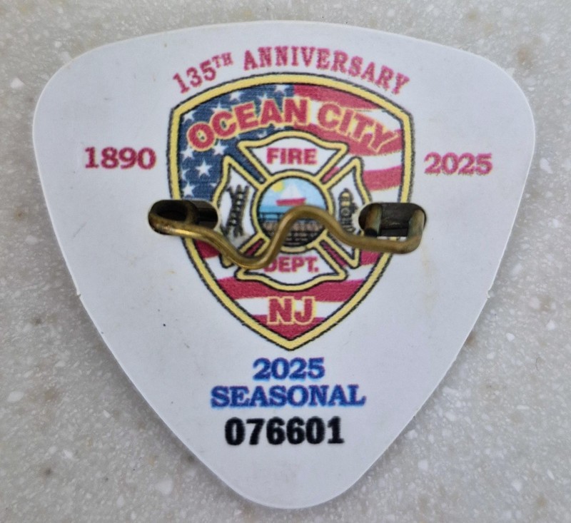 Ocean City NJ 2025 Seasonal Beach Tag 135th Anniversary Ocean City Fire Depart.